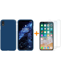 Ntech iPhone Xr Hoesje - iPhone Xr Navy Liquid siliconen Hoesje Nano TPU backcover - met 2 Pack Screenprotector / tempered glass