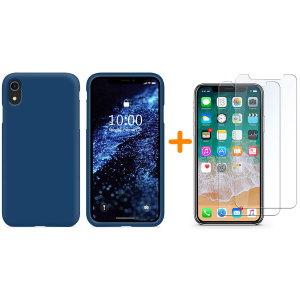 Ntech Hoesje Geschikt voor iPhone Xr Hoesje – Navy Liquid siliconen Hoesje Nano TPU backcover - met 2 Pack Screenprotector / tempered glass