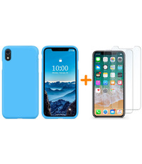 Ntech iPhone Xr Hoesje - iPhone Xr Turquoise Liquid siliconen Hoesje Nano TPU backcover - met 2 Pack Screenprotector / tempered glass