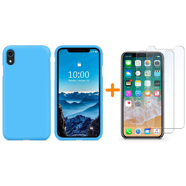 Ntech Hoesje Geschikt voor iPhone Xr Hoesje – Turquoise Liquid siliconen Hoesje Nano TPU backcover - met 2 Pack Screenprotector / tempered glass