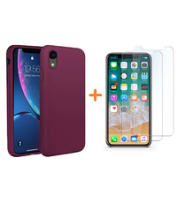 Ntech iPhone Xr Hoesje - iPhone Xr Wijnrood Liquid siliconen Hoesje Nano TPU backcover - met 2 Pack Screenprotector / tempered glass