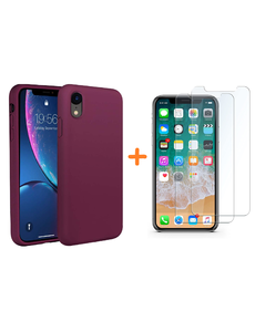 Ntech iPhone Xr Hoesje - iPhone Xr Wijnrood Liquid siliconen Hoesje Nano TPU backcover - met 2 Pack Screenprotector / tempered glass