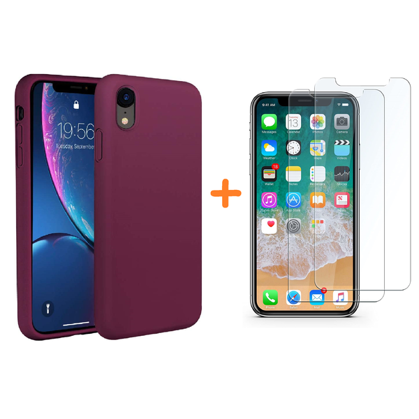 Ntech Hoesje Geschikt voor iPhone Xr Hoesje – Wijnrood Liquid siliconen Hoesje Nano TPU backcover - met 2 Pack Screenprotector / tempered glass