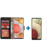 Ntech Samsung a12 hoesje - bookcase Zwart - Samsung Galaxy a12 hoesje - 1x Samsung a12 screenprotector screen protector