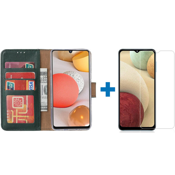 Ntech Hoesje Geschikt Voor Samsung Galaxy a12 hoesje bookcase groen - Hoesje Geschikt Voor Samsung Galaxy a12 hoesje - 1x Hoesje Geschikt Voor Samsung Galaxy a12 screenprotector screen protector