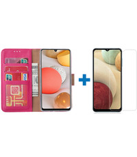 Ntech Samsung a12 hoesje bookcase Pink - Samsung Galaxy a12 hoesje - 1x Samsung a12 screenprotector screen protector