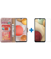 Ntech Samsung a12 hoesje - bookcase Rose goud - Samsung Galaxy a12 hoesje - 1x Samsung a12 screenprotector screen protector