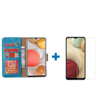 Ntech Samsung a12 hoesje - bookcase turquoise - Samsung Galaxy a12 hoesje - 1x Samsung a12 screenprotector screen protector