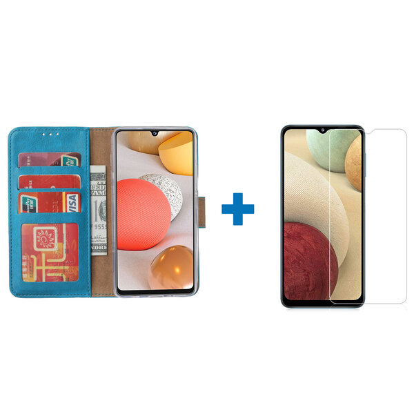 Ntech Hoesje Geschikt Voor Samsung Galaxy a12 hoesje bookcase turquoise - Hoesje Geschikt Voor Samsung Galaxy a12 hoesje - 1x Hoesje Geschikt Voor Samsung Galaxy a12 screenprotector screen protector