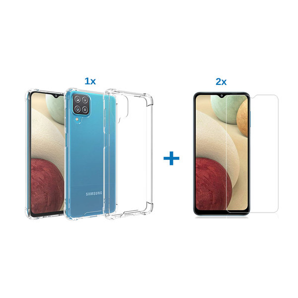 Ntech Hoesje Geschikt Voor Samsung Galaxy a12 hoesje shockproof case - transparant TPU - Hoesje Geschikt Voor Samsung Galaxy a12 hoesje - 2x Hoesje Geschikt Voor Samsung Galaxy a12 screenprotector screen protector