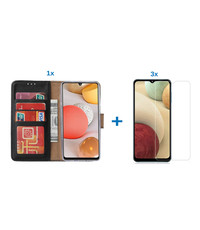 Ntech Samsung a12 hoesje bookcase Zwart - Samsung Galaxy a12 hoesje - 3x Samsung a12 screenprotector screen protector