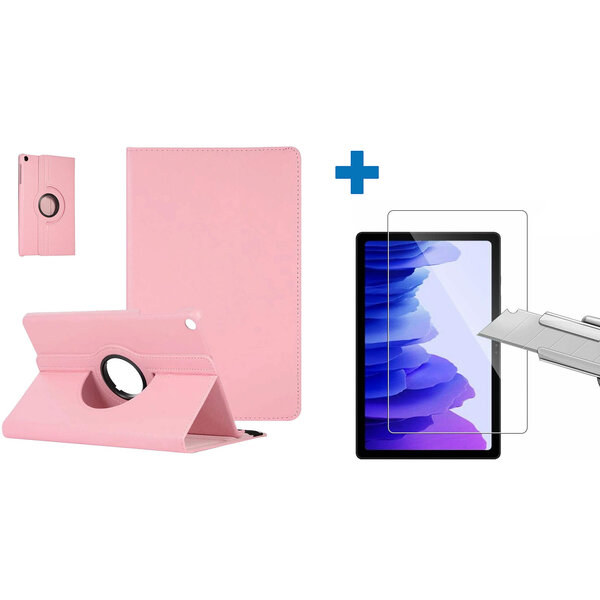 Ntech Screenprotector Geschikt voor Samsung Galaxy Tab A7 Hoes - (2020/2022) - 360 graden draaibaar case Licht Roze + screenprotector gehard glas