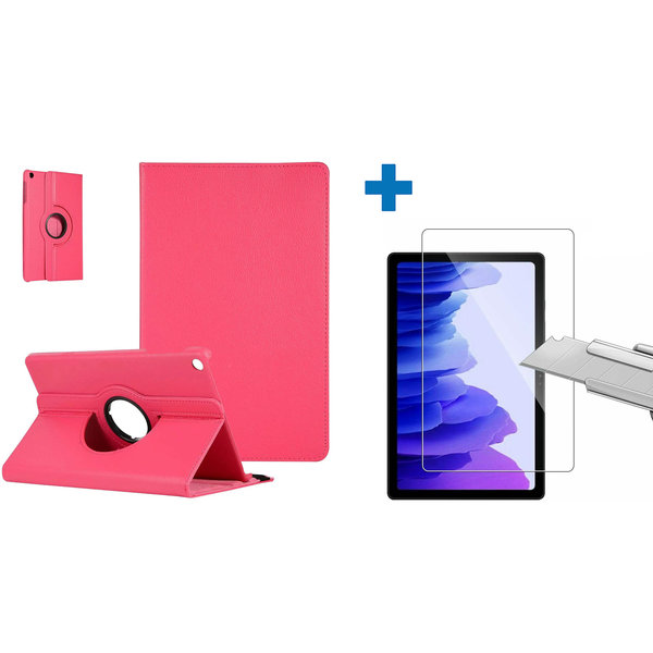 Ntech Screenprotector Geschikt voor Samsung Galaxy Tab A7 Hoes - (2020/2022) - 360 graden draaibaar case Pink + screenprotector gehard glas