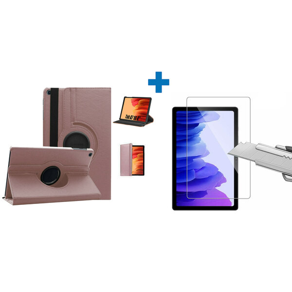 Ntech Screenprotector Geschikt voor Samsung Galaxy Tab A7 Hoes - (2020/2022) - 360 graden draaibaar case Rose Goud + screenprotector gehard glas