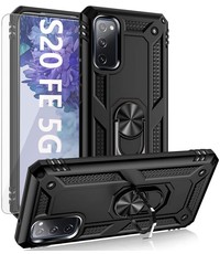 Ntech Samsung S20 FE Hoesje Armor case Ring houder / vinger houder TPU backcover - Zwart met 2 pack screenprotector