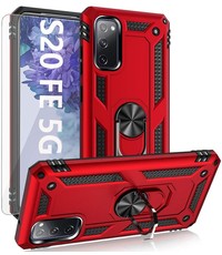 Ntech Samsung S20 FE Hoesje Armor case Ring houder / vinger houder TPU backcover - Rood met 2 pack screenprotector