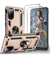 Ntech Samsung S20 FE Hoesje Armor case Ring houder / vinger houder TPU backcover - Goud met 2 pack screenprotector