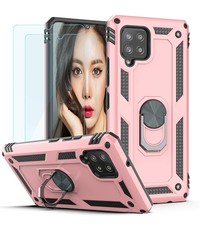 Ntech Samsung Galaxy A42 5G Hoesje Armor case Ring houder TPU backcover - Rose Goud met 2 pack screenprotector