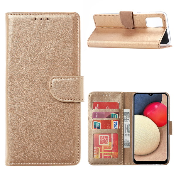 Ntech Hoesje Geschikt Voor Samsung Galaxy A02s Hoesje Geschikt Voor Samsung Galaxy A02s bookcase wallet case - Goud