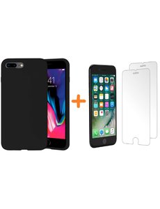 Ntech iPhone 7 Plus / iPhone 8 Plus Hoesje - Liquid siliconen Hoesje Nano Zwart case Hoesje TPU backcover - met Apple iPhone 8 Plus / 7 Plus Screenprotector 2 stuks tempered glass