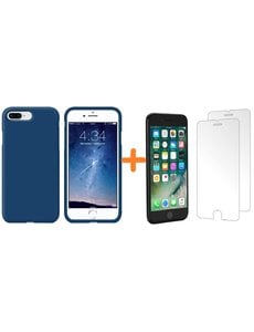 Ntech iPhone 7 Plus / iPhone 8 Plus Hoesje - Liquid siliconen Hoesje Nano Navy case Hoesje TPU backcover - met Apple iPhone 8 Plus / 7 Plus Screenprotector 2 stuks tempered glass