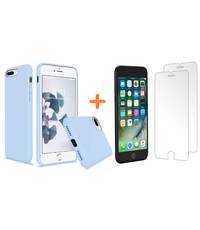 Ntech iPhone 7 Plus / iPhone 8 Plus Hoesje - Liquid siliconen Hoesje Nano Licht Blauw case Hoesje TPU backcover - met Apple iPhone 8 Plus / 7 Plus Screenprotector 2 stuks tempered glass