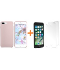 Ntech iPhone 7 Plus / iPhone 8 Plus Hoesje - Liquid siliconen Hoesje Nano Licht Roze case Hoesje TPU backcover - met Apple iPhone 8 Plus / 7 Plus Screenprotector 2 stuks tempered glass