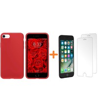 Ntech iPhone 7 Plus / iPhone 8 Plus Hoesje - Liquid siliconen Hoesje Nano Rood case Hoesje TPU backcover - met Apple iPhone 8 Plus / 7 Plus Screenprotector 2 stuks tempered glass