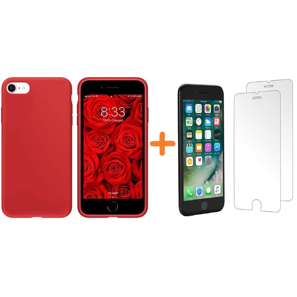 Ntech Hoesje Geschikt voor iPhone 7 Plus /  8 Plus - Liquid siliconen Hoesje Nano Rood case TPU backcover - met Screenprotector 2 stuks tempered glass