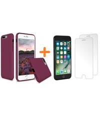 Ntech iPhone 7 Plus / iPhone 8 Plus Hoesje - Liquid siliconen Hoesje Wijnrood Lila case Hoesje TPU backcover - met Apple iPhone 8 Plus / 7 Plus Screenprotector 2 stuks tempered glass