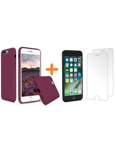 Ntech iPhone 7 Plus / iPhone 8 Plus Hoesje - Liquid siliconen Hoesje Wijnrood Lila case Hoesje TPU backcover - met Apple iPhone 8 Plus / 7 Plus Screenprotector 2 stuks tempered glass