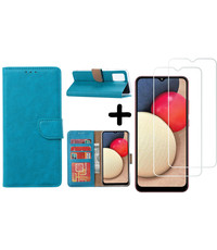 Ntech Samsung Galaxy A02s Hoesje - Samsung A02s bookcase + 2x screenprotector - Turquoise