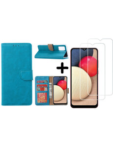 Ntech Samsung Galaxy A02s Hoesje - Samsung A02s bookcase + 2x screenprotector - Turquoise