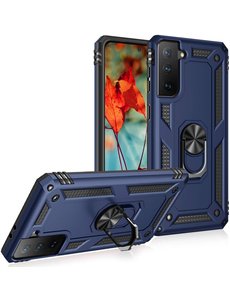 Ntech Samsung Galaxy S21 armor TPU backcover met Ring houder Donker Blauw