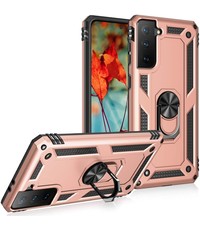 Ntech Samsung Galaxy S21 armor TPU backcover met Ring houder Rose Goud