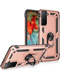 Ntech Samsung Galaxy S21 armor TPU backcover met Ring houder Rose Goud