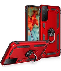 Ntech Samsung Galaxy S21 armor TPU backcover met Ring houder Rood