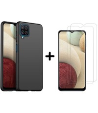 Ntech Samsung A12 siliconen cover - Samsung Galaxy A12 TPU Back case Zwart met Samsung Galaxy A12 met Screenprotector 2 stuks