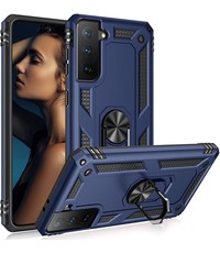 Ntech Samsung Galaxy S21 Plus armor TPU backcover met Ring houder Blauw