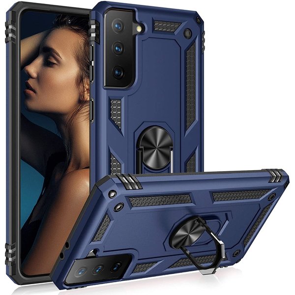 Ntech Hoesje Geschikt Voor Samsung Galaxy S21 Plus Hoesje Geschikt Voor Samsung Galaxy S21 Plus armor case met Ring houder / Ring vinger houder / standaard - Blauw