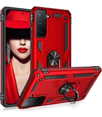 Ntech Samsung Galaxy S21 Plus armor TPU backcover met Ring houder Rood