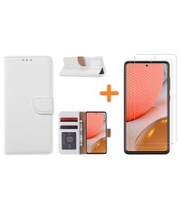 Ntech Samsung A72 hoesje Wit - Samsung Galaxy A72 hoesje wallet cover met Pasjeshouder - 2x screenprotector Samsung A72 5G