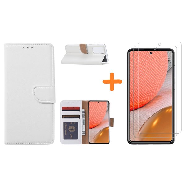 Ntech Hoesje Geschikt Voor Samsung Galaxy A72 hoesje Wit - Galaxy A72 hoesje wallet cover met Pasjeshouder - 2x screenprotector Hoesje Geschikt Voor Samsung Galaxy A72 5G