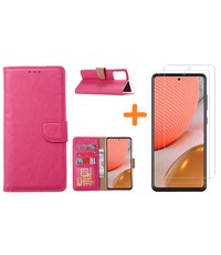 Ntech Samsung A72 hoesje Pink - Samsung Galaxy A72 hoesje wallet cover met Pasjeshouder - 2x screenprotector Samsung A72 5G