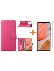 Ntech Samsung A72 hoesje Pink - Samsung Galaxy A72 hoesje wallet cover met Pasjeshouder - 2x screenprotector Samsung A72 5G
