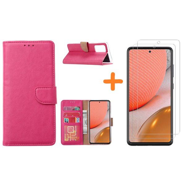 Ntech Hoesje Geschikt Voor Samsung Galaxy A72 hoesje Pink - Galaxy A72 hoesje wallet cover met Pasjeshouder - 2x screenprotector Hoesje Geschikt Voor Samsung Galaxy A72 5G