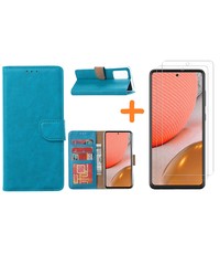 Ntech Samsung A72 hoesje Blauw - Samsung Galaxy A72 hoesje wallet cover met Pasjeshouder - 2x screenprotector Samsung A72 5G