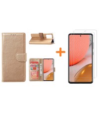 Ntech Samsung A72 hoesje Goud - Samsung Galaxy A72 hoesje wallet cover met Pasjeshouder - 2x screenprotector Samsung A72 5G