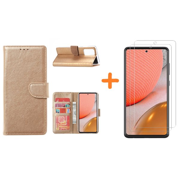 Ntech Hoesje Geschikt Voor Samsung Galaxy A72 hoesje Goud - Galaxy A72 hoesje wallet cover met Pasjeshouder - 2x screenprotector Hoesje Geschikt Voor Samsung Galaxy A72 5G