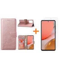 Ntech Samsung A72 hoesje Rose Goud - Samsung Galaxy A72 hoesje wallet cover met Pasjeshouder - 2x screenprotector Samsung A72 5G